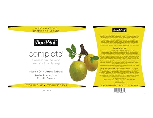 Bon Vital' Complete Massage Creme unscented label highlights fragrance-free formula for sensitive skin.