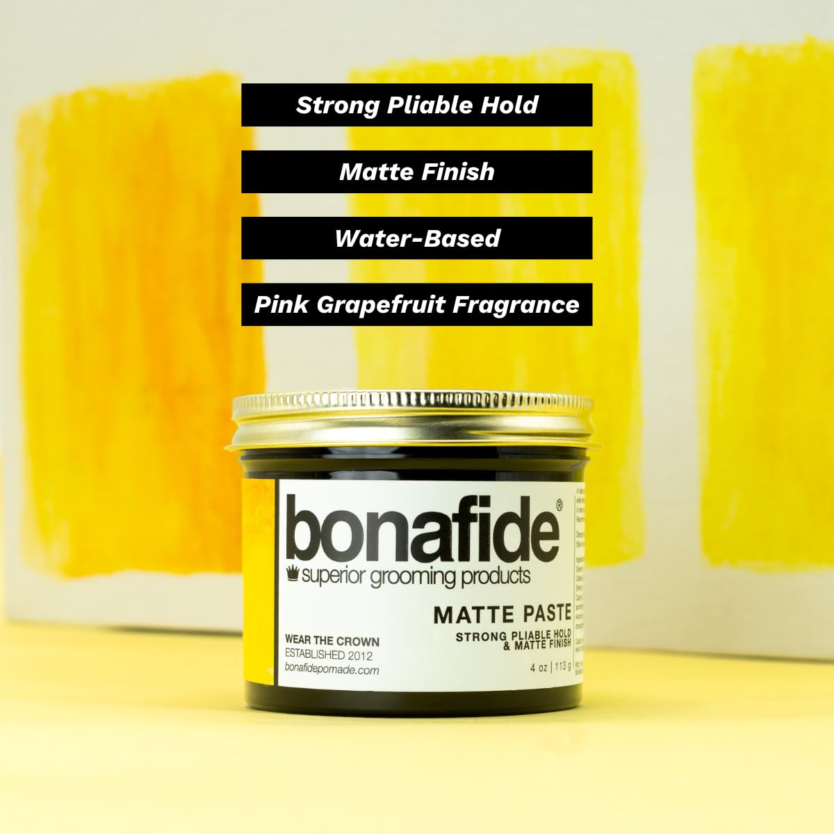 Bona Fide Pomade Matte Paste jar demonstrates matte finish for textured styles