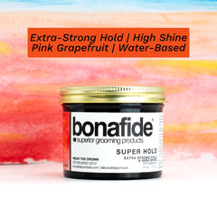 Bona Fide Pomade Super Hold jar front with classic packaging and easy wash-out