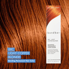 Bondbar 8RC Light Copper Blonde activator and mixing scene demonstrates 1:1 color ratio readiness.