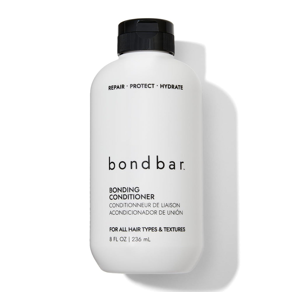 Bondbar conditioner bottle for damaged hair demonstrating repair and shine.