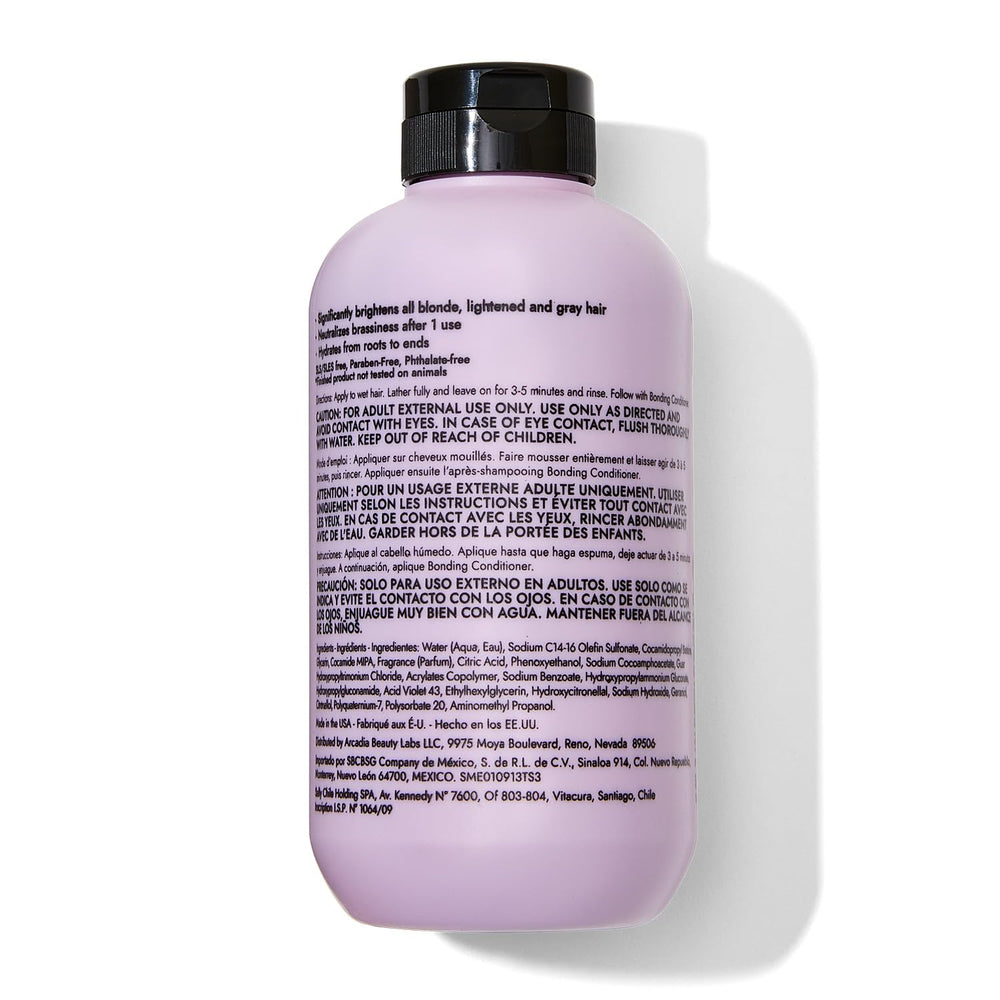 Bondbar Purple Brightening Shampoo brass-neutralization action seen on strands.