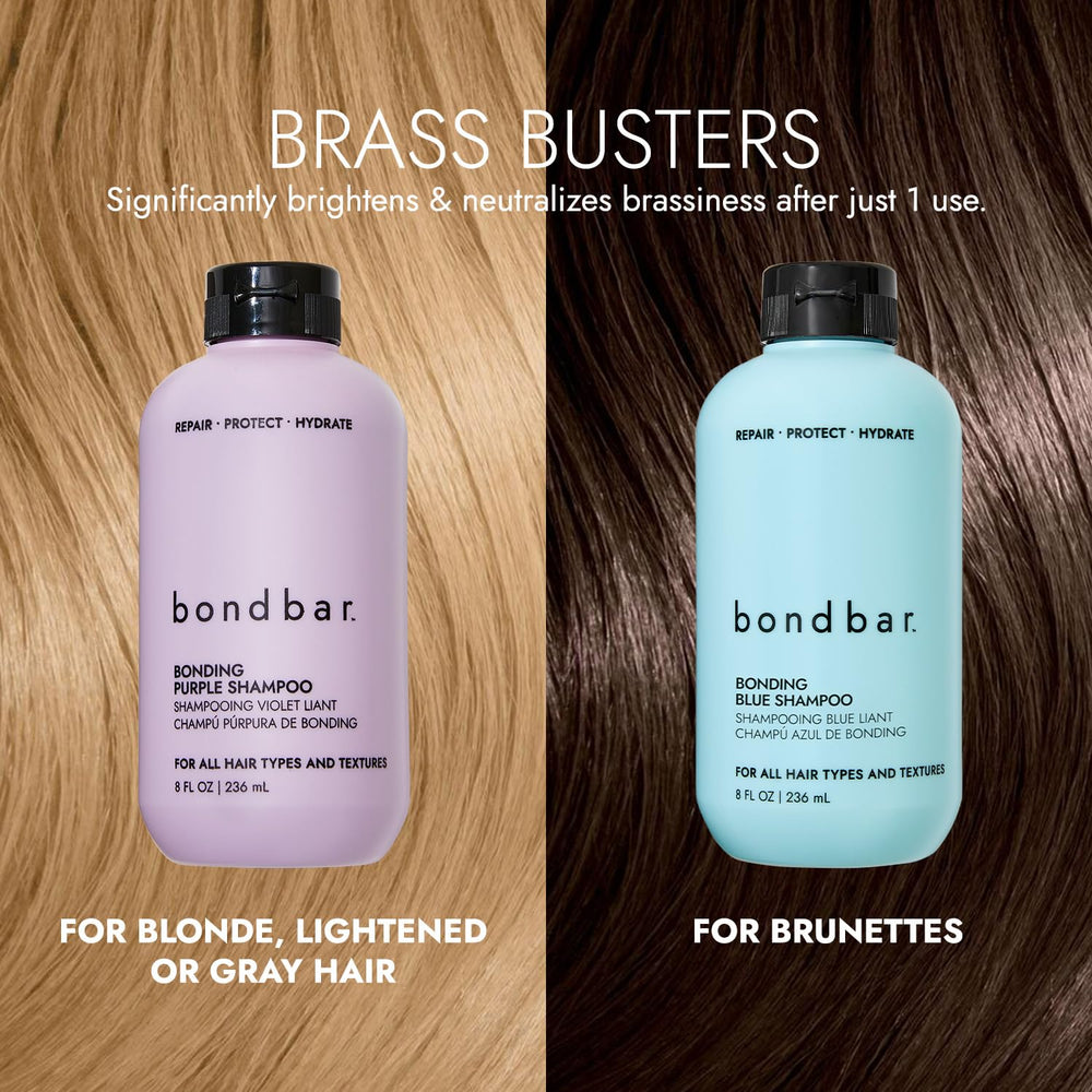 Bondbar Purple Brightening Shampoo packaging emphasizes recyclable bottle and cruelty-free branding.