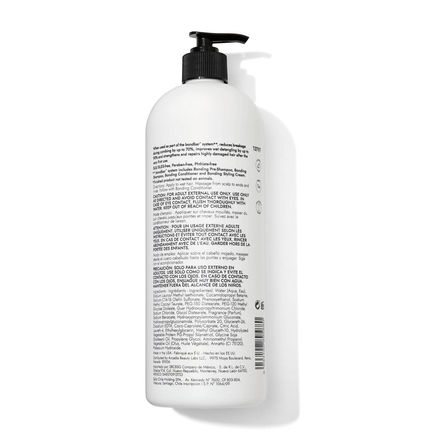 Bondbar Repairing Shampoo label close-up showing vegan and cruelty-free branding.