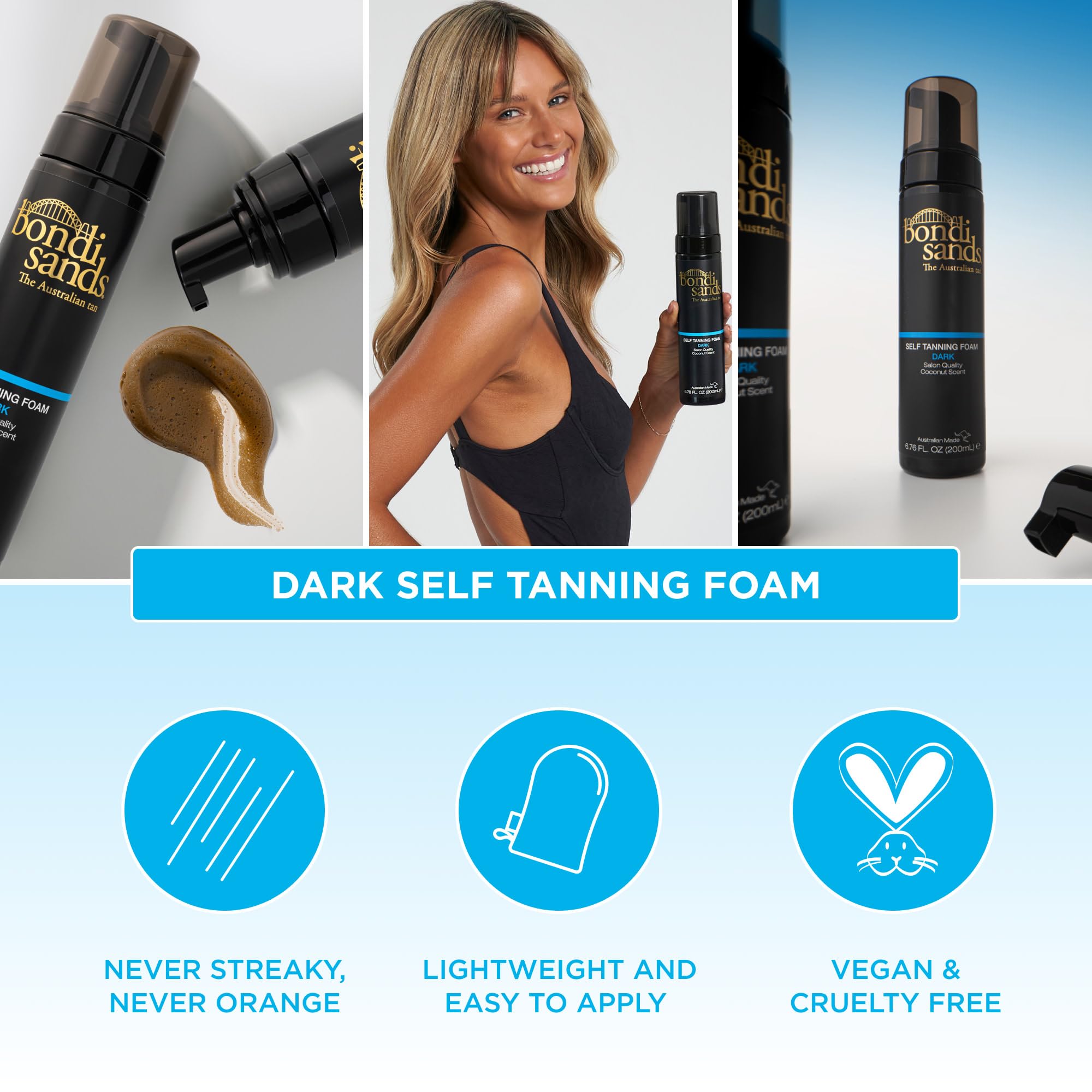 Bondi Sands Dark Self Tanning Foam on hand for an even tan.