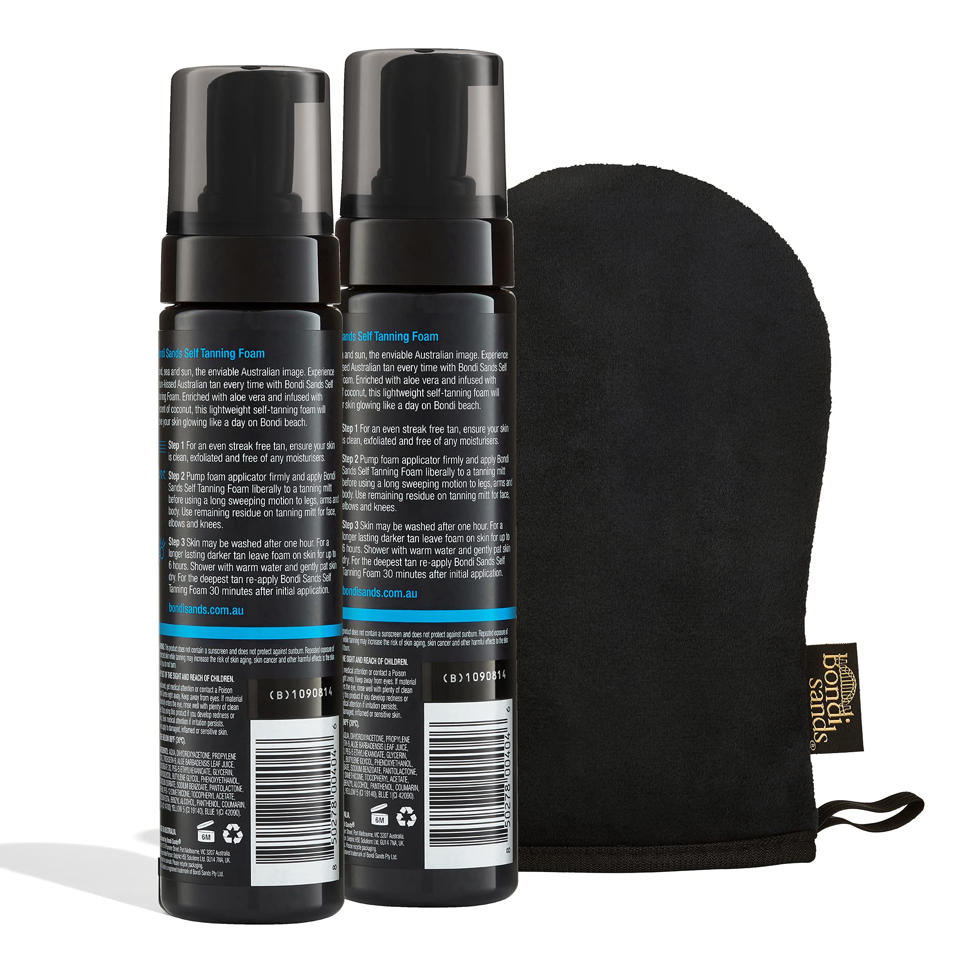 Bondi Sands double-sided application mitt helps apply evenly without staining.