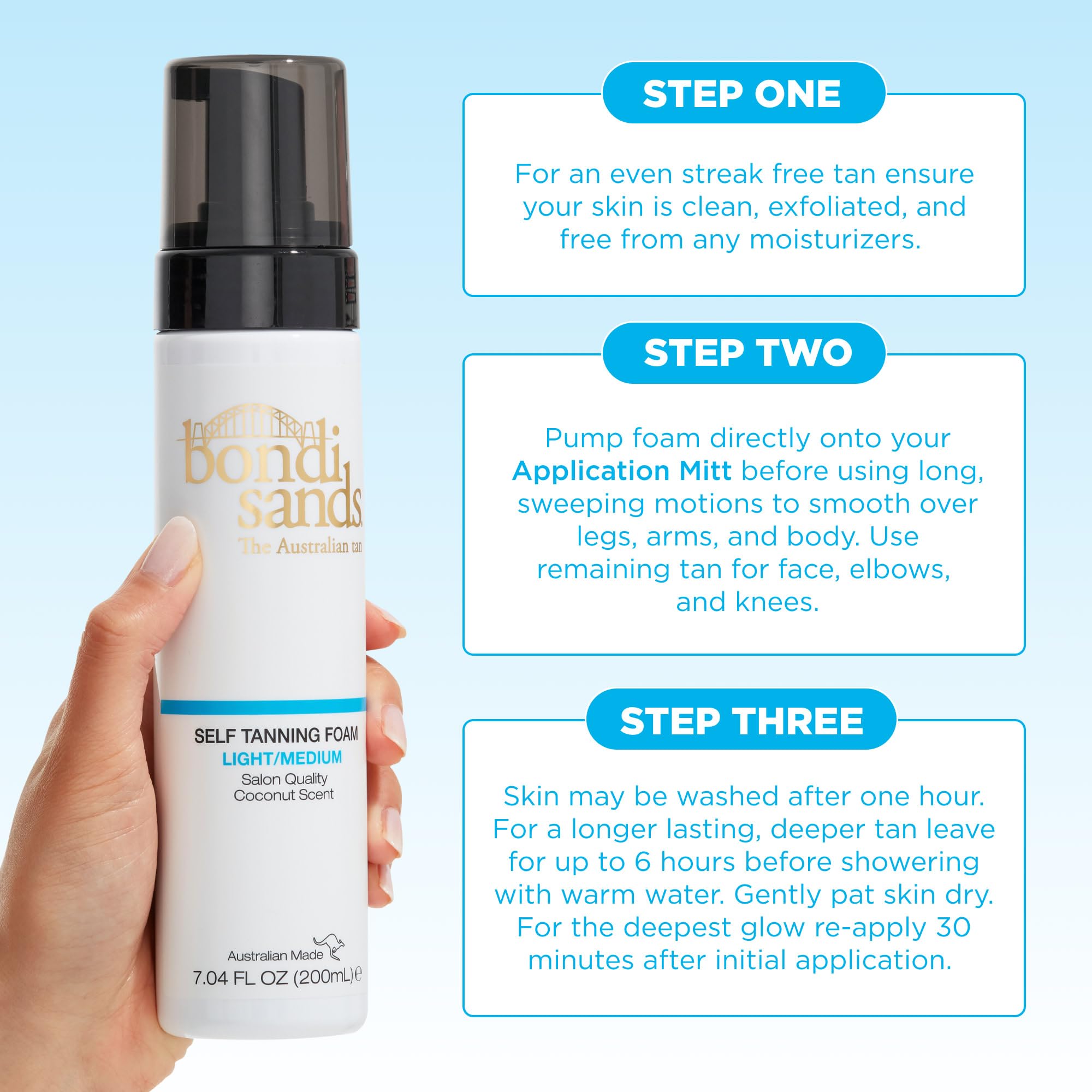 Bondi Sands product on clean skin delivers a hydrated bronze glow.