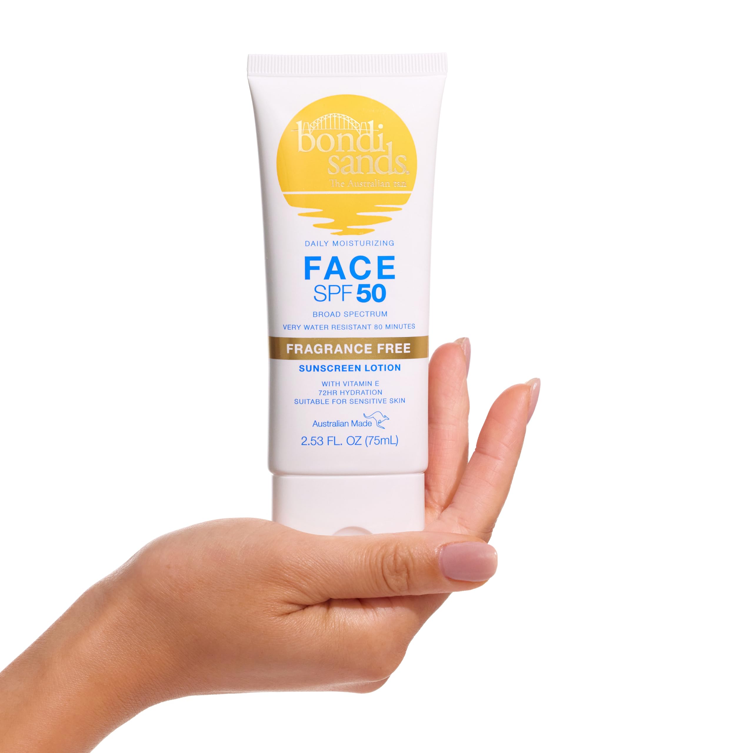Close-up of Bondi Sands sunscreen texture with a lightweight invisible finish.