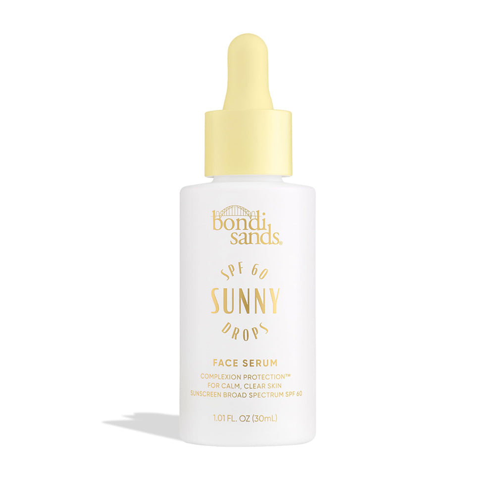 Bondi Sands Sunny Drops SPF 60 serum bottle showing sheer, weightless sun protection