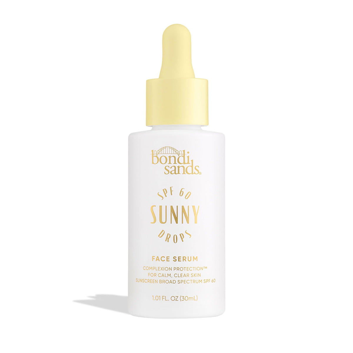 Bondi Sands Sunny Drops SPF 60 serum bottle showing sheer, weightless sun protection