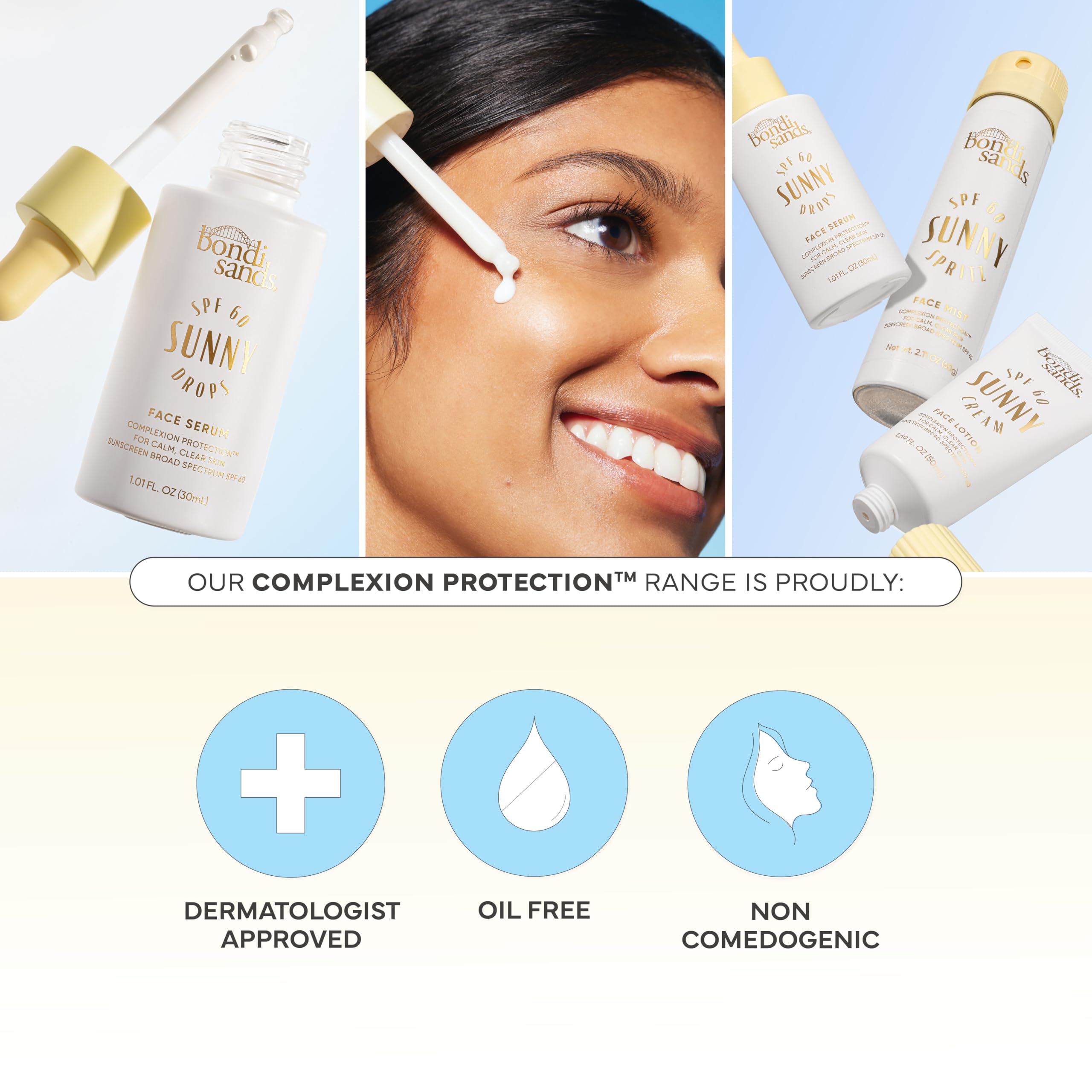 Bondi Sands Sunny Drops texture close-up highlighting silky finish and oil-free hydration