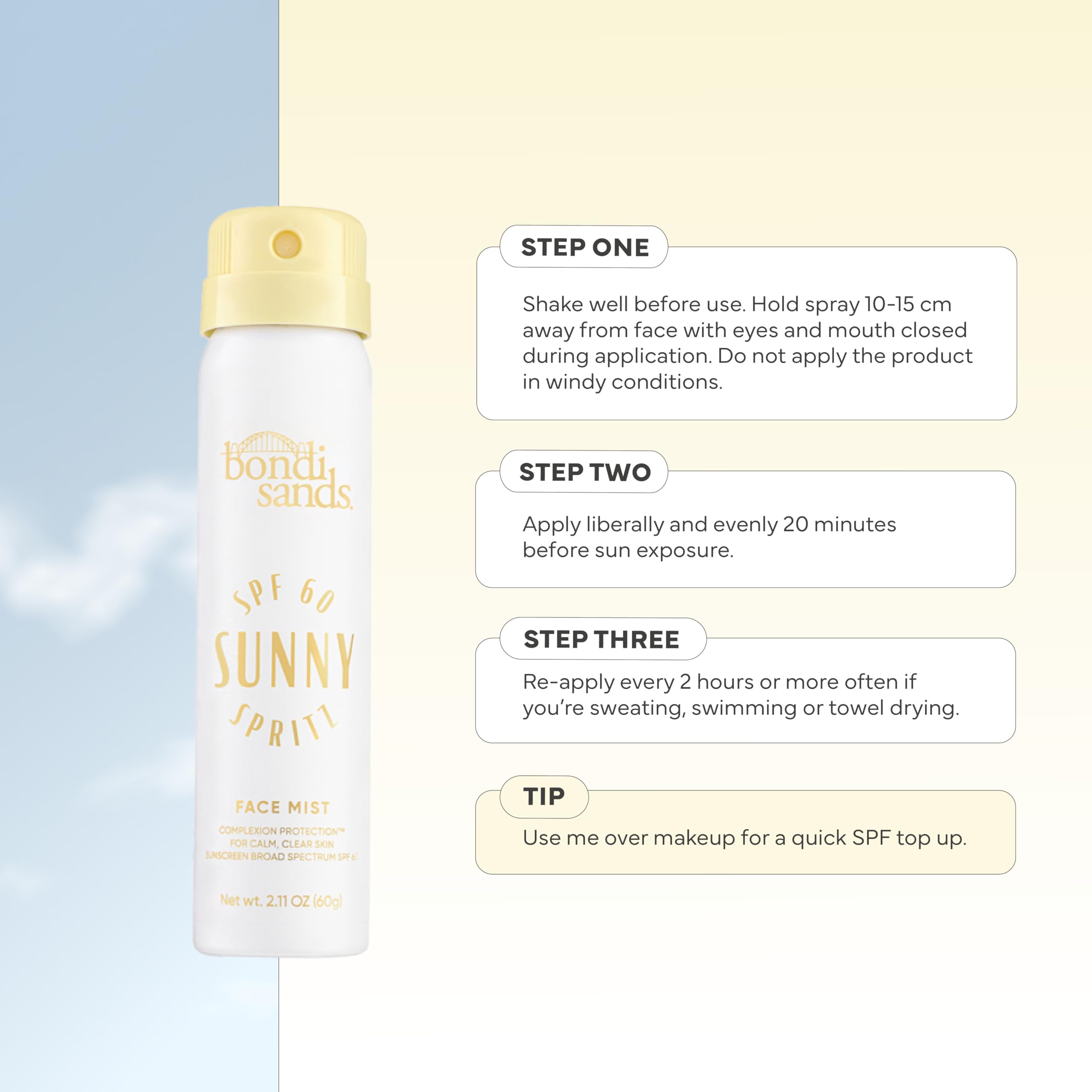 Bondi Sands Sunny Spritz water-resistant sunscreen for outdoor activities.
