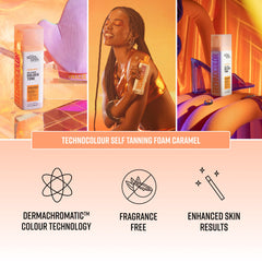 Bondi Sands Technocolor Caramel yellow-golden guide visible on skin for guidance
