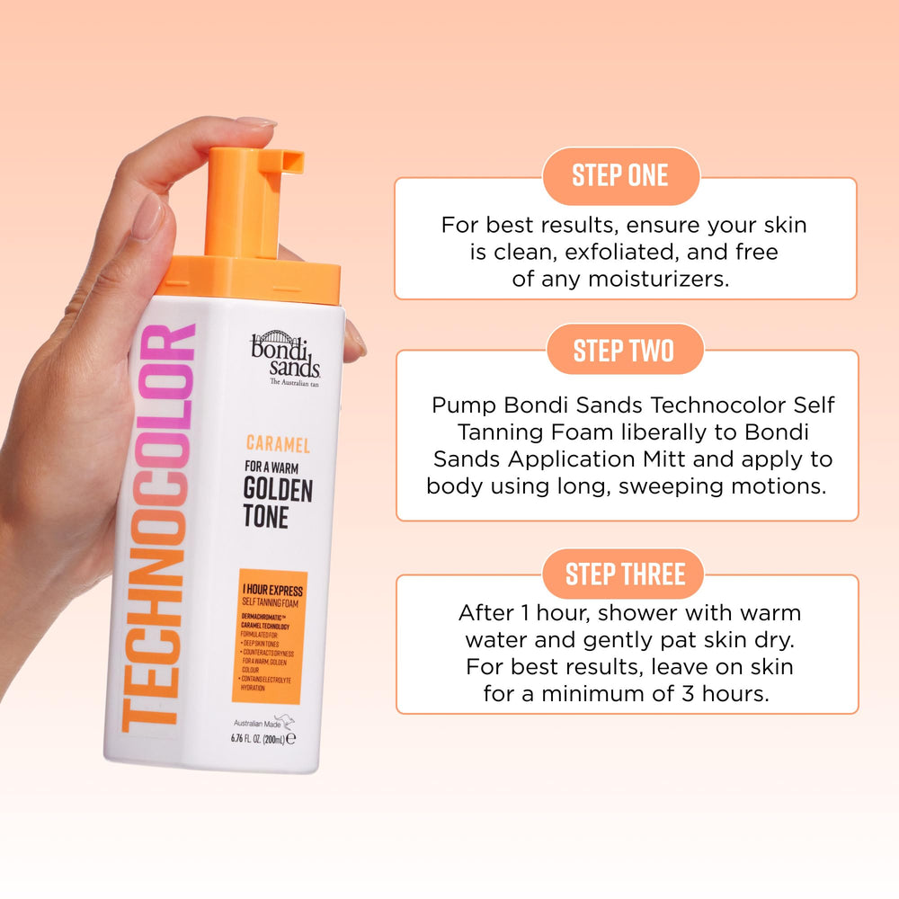 Bondi Sands Technocolor Caramel quick, easy self-tan routine for busy days