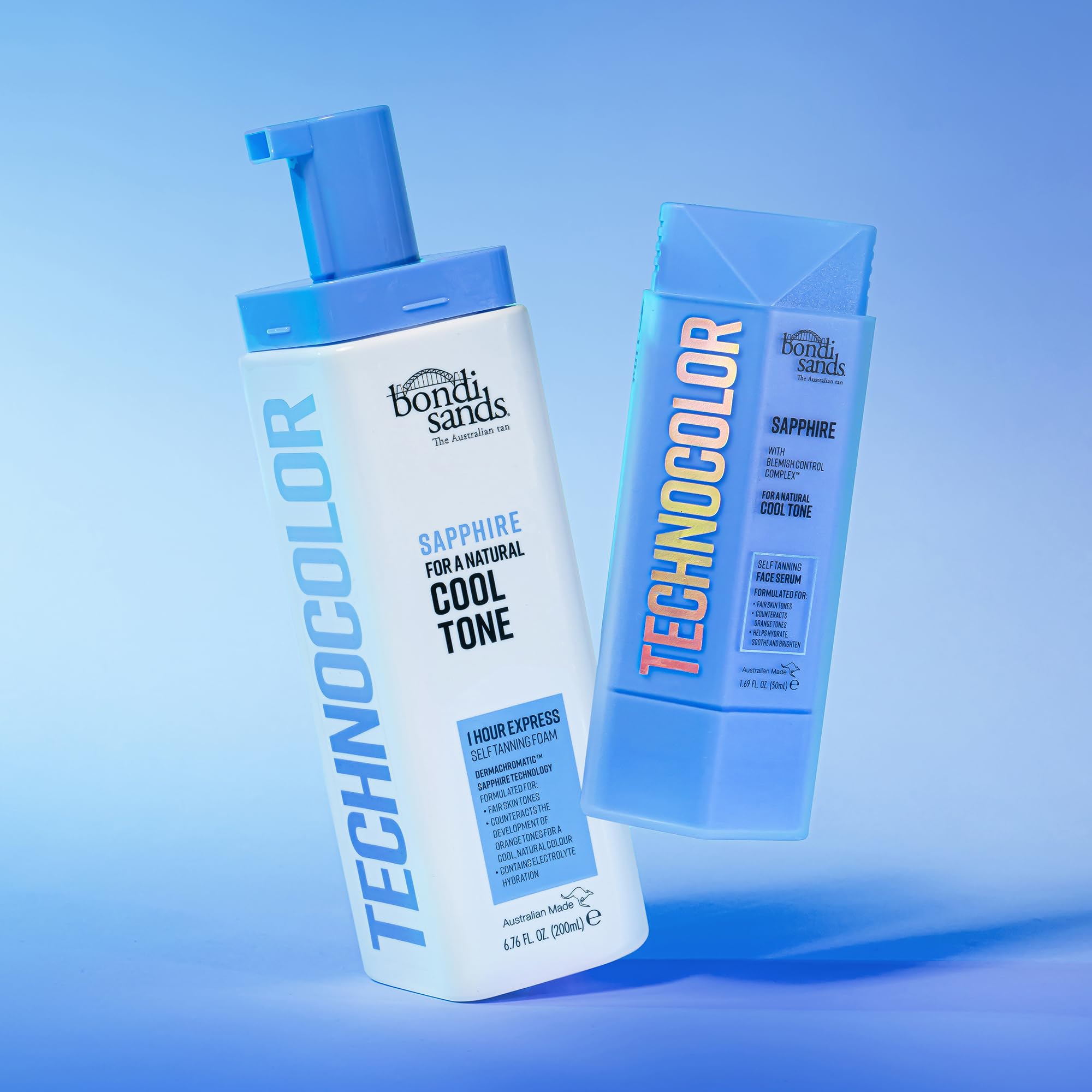 Depiction of blemish-balancing finish with Bondi Sands Technocolor Face Serum