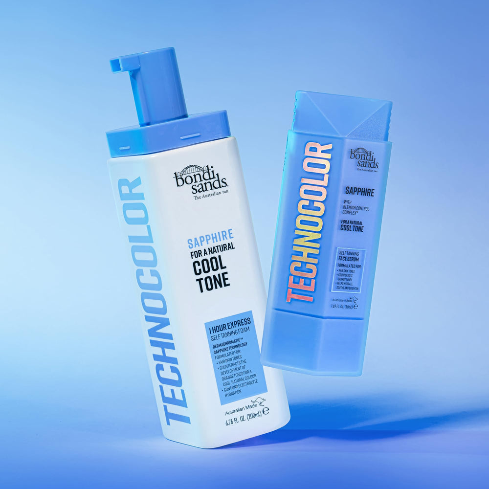 Depiction of blemish-balancing finish with Bondi Sands Technocolor Face Serum
