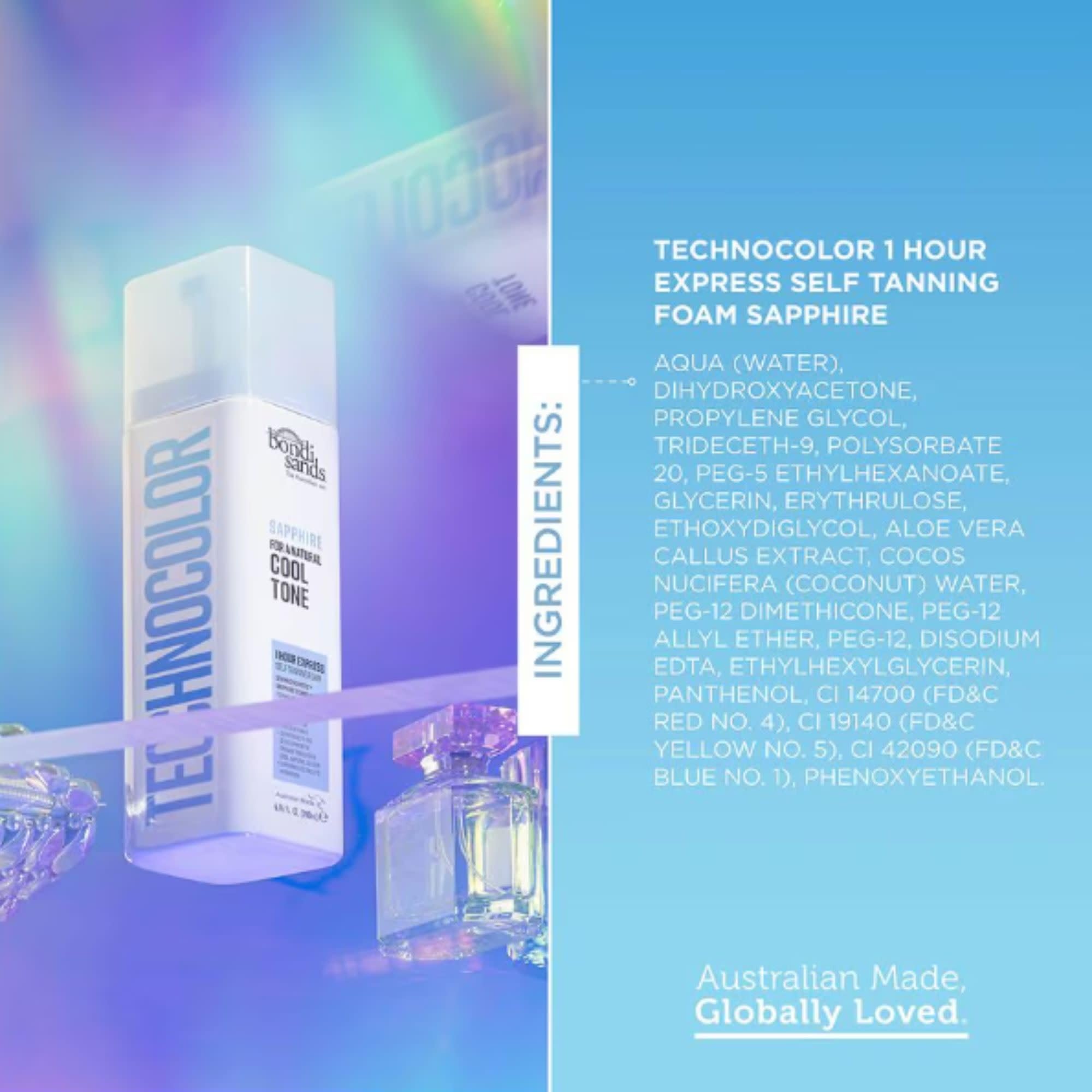 Bondi Sands Technocolor Sapphire skin application close-up demonstrates long sweeping motions.