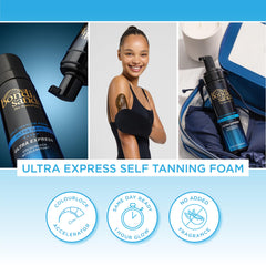 Arm application of Bondi Sands Ultra Express self tanning foam for even tone.