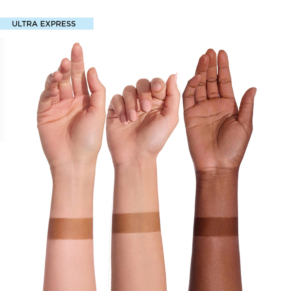 Swatch showing color development from Bondi Sands Ultra Express self tanning foam.