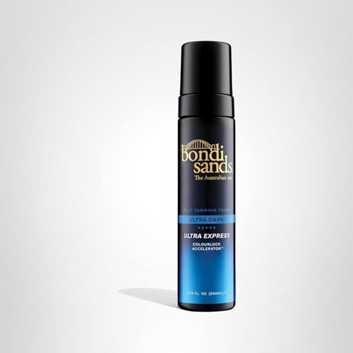Lifestyle shot featuring Bondi Sands Ultra Express self tanning foam setup.
