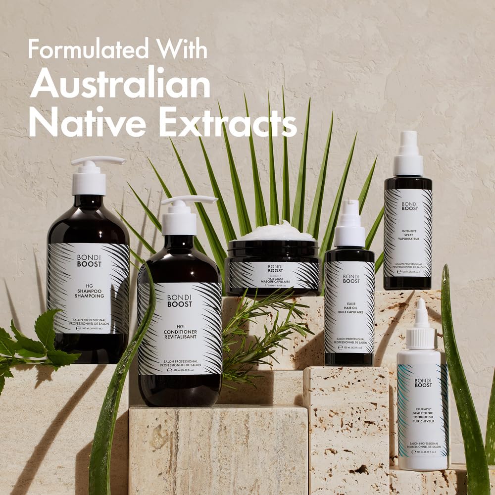 BondiBoost Elixir Hair Oil ingredient map highlights argan and castor oils.