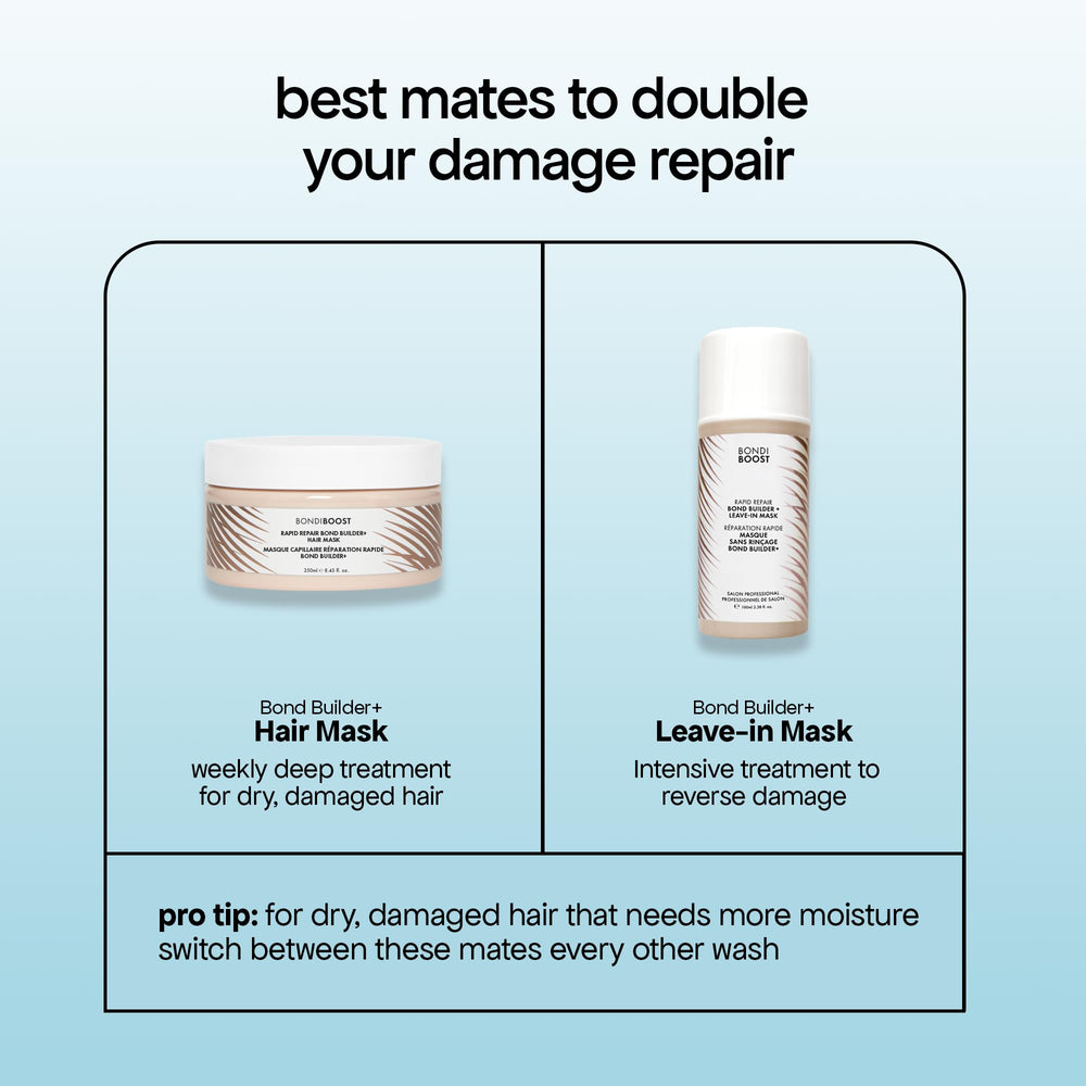 BondiBoost Hair Masque application steps showing root-to-end usage for conditioning