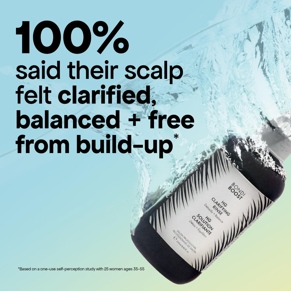 BondiBoost HG Clarifying Rinse aloe-based hydration soothing without stripping.