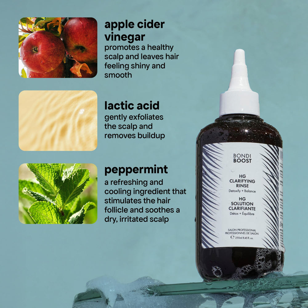 BondiBoost HG Clarifying Rinse complements HG Shampoo in a fuller-looking routine.