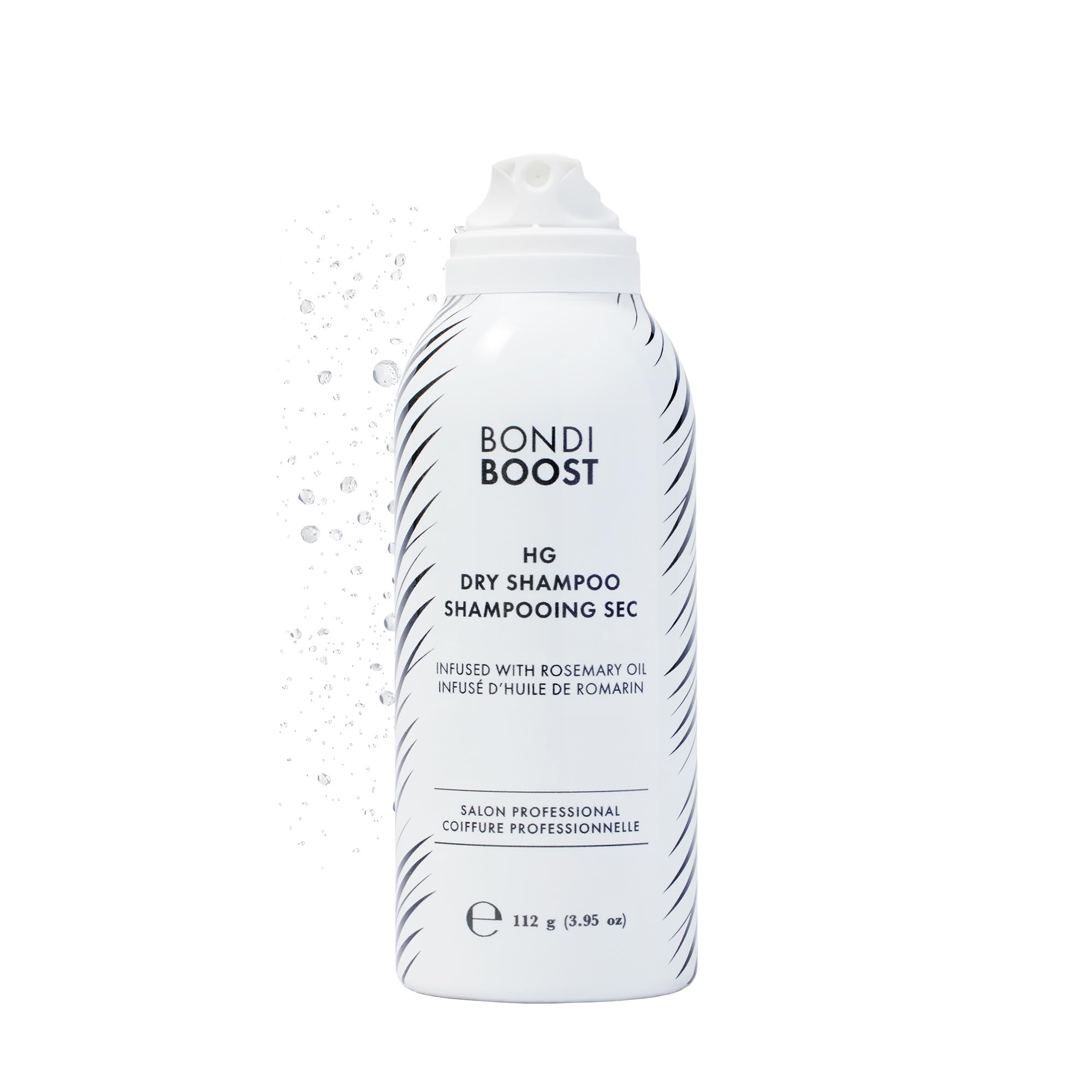 BondiBoost HG Dry Shampoo bottle with rosemary spray for oil absorption and refreshed roots.