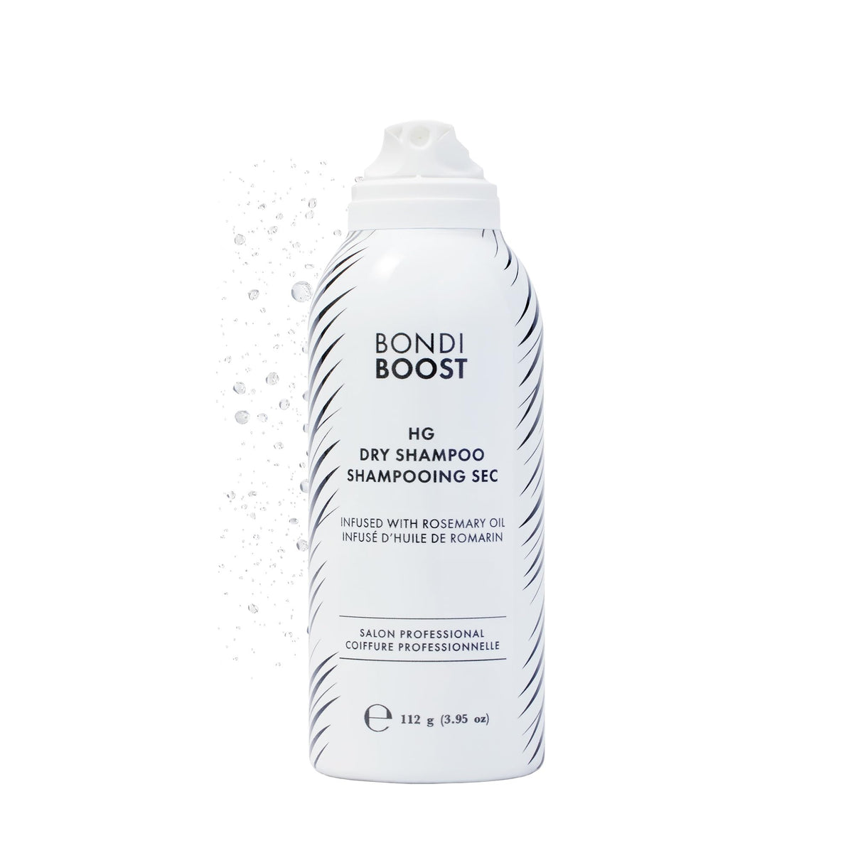 BondiBoost HG Dry Shampoo bottle with rosemary spray for oil absorption and refreshed roots.