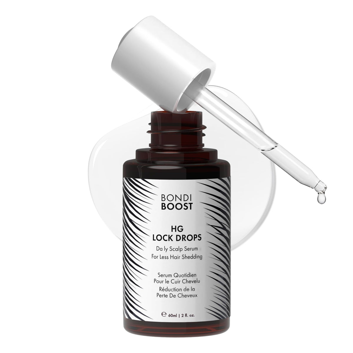BondiBoost HG Lock Drops bottle showing lightweight scalp care benefits