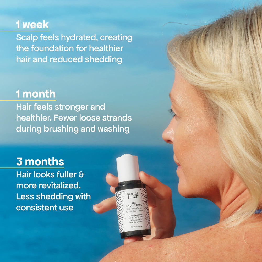 Close-up of hair strands after BondiBoost HG Lock Drops for thicker appearance