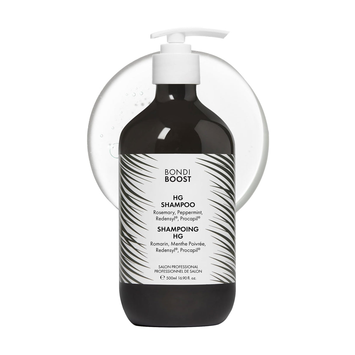 BondiBoost HG shampoo bottle shows sulfate-free formula for fuller-looking hair.