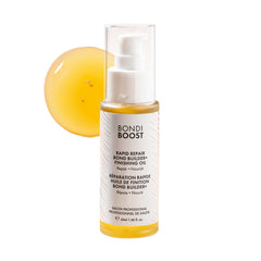 BondiBoost Rapid Repair Bond Builder Oil bottle ready for use with heat protection and shine.