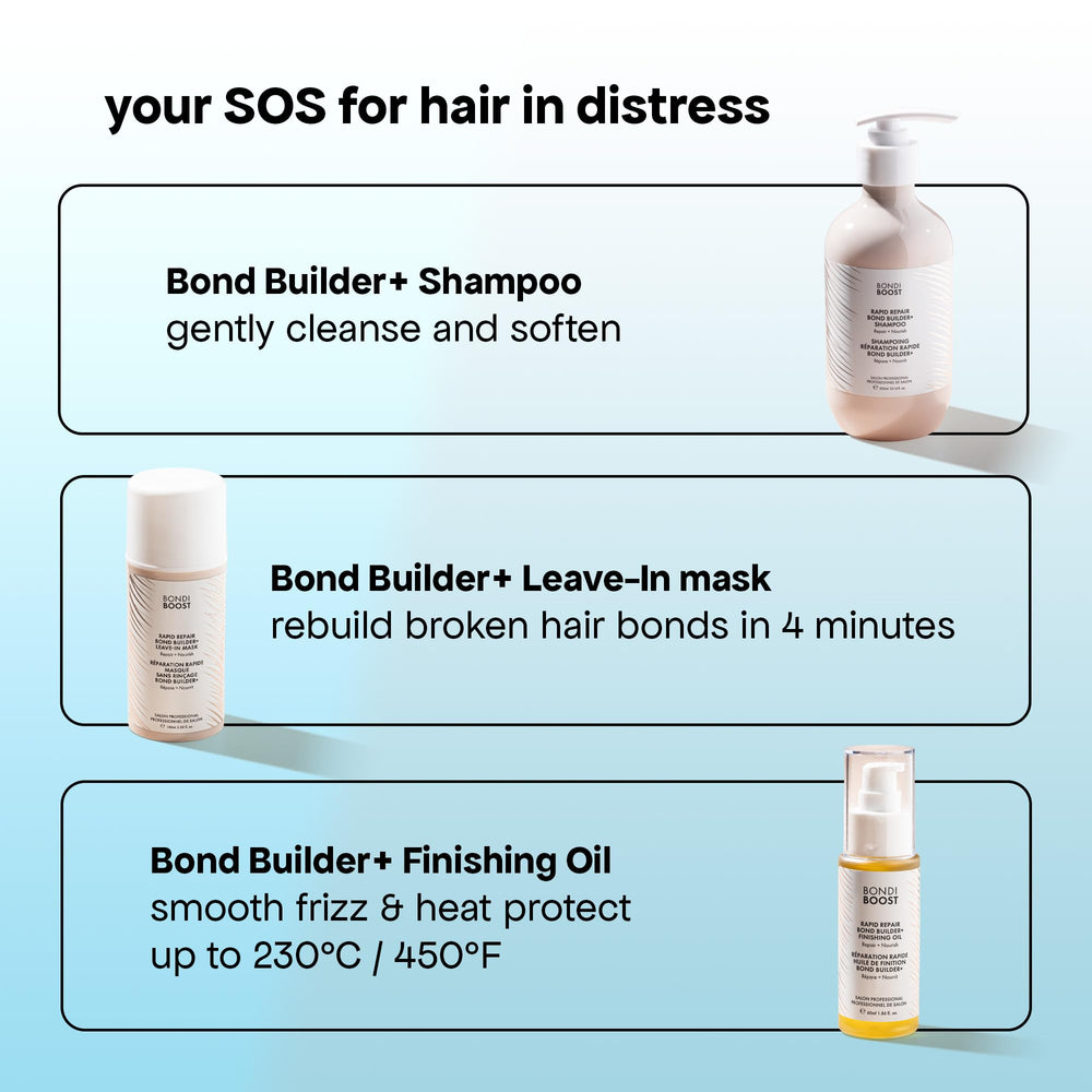Hair being heat styled with BondiBoost oil offering protection up to 450°F.