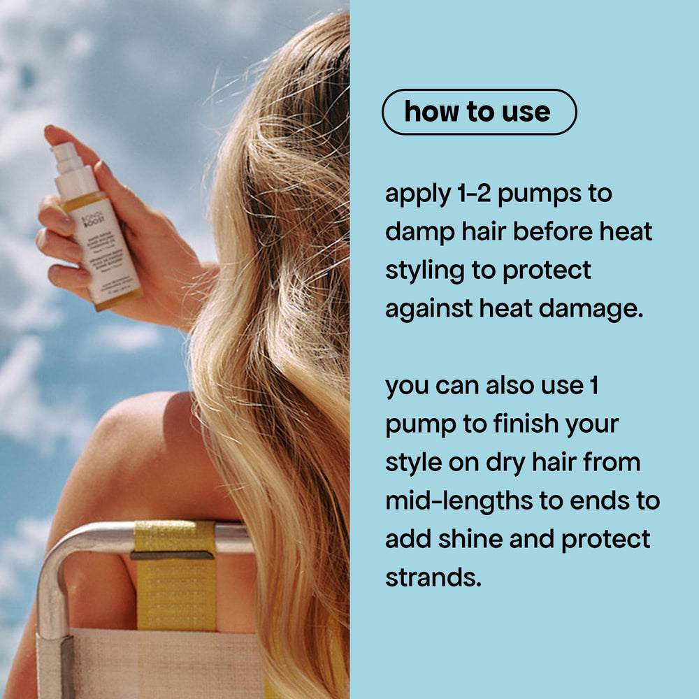 BondiBoost oil delivers frizz control and radiant shine after use.