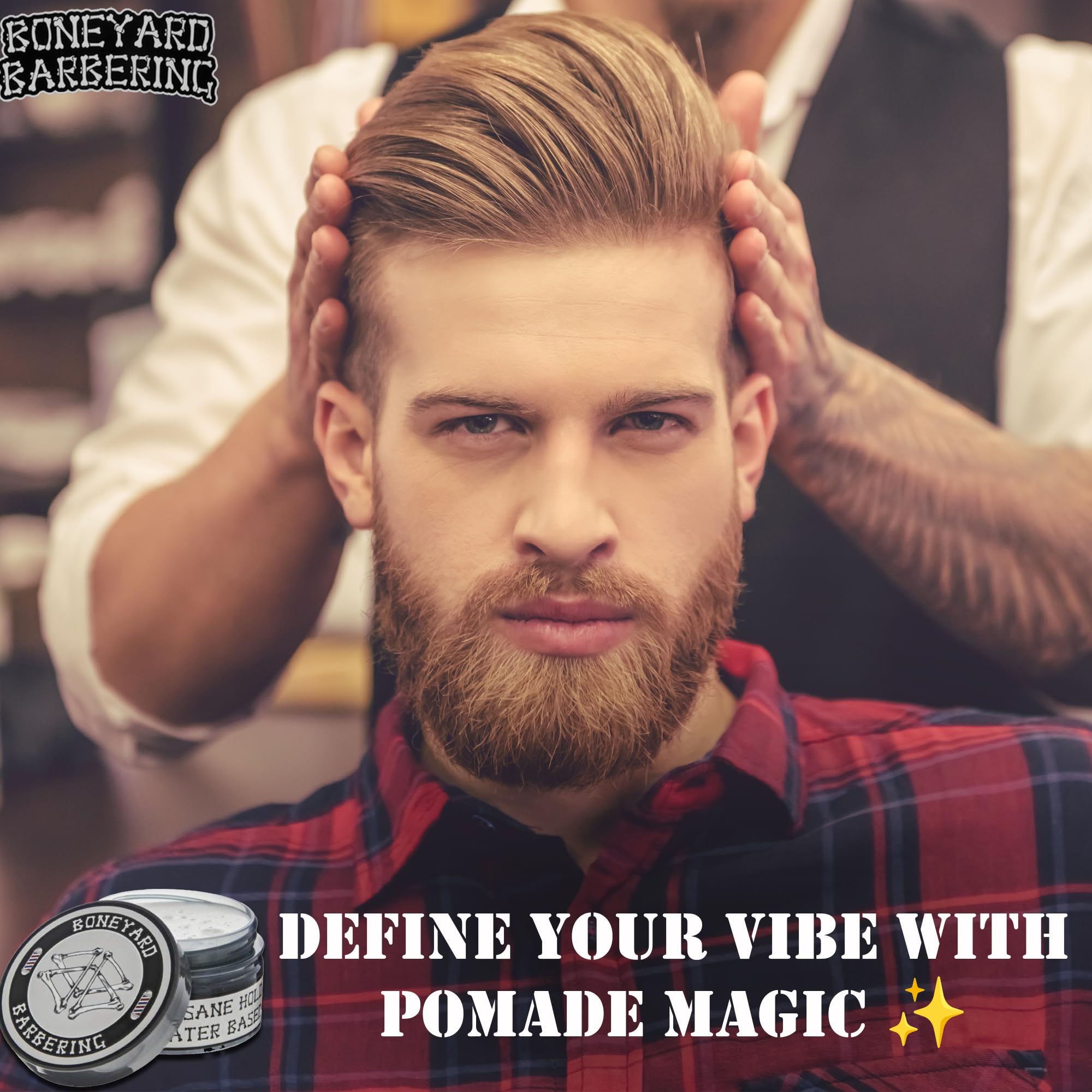 Boneyard Barbering 4oz matte pomade tub for versatile styling.