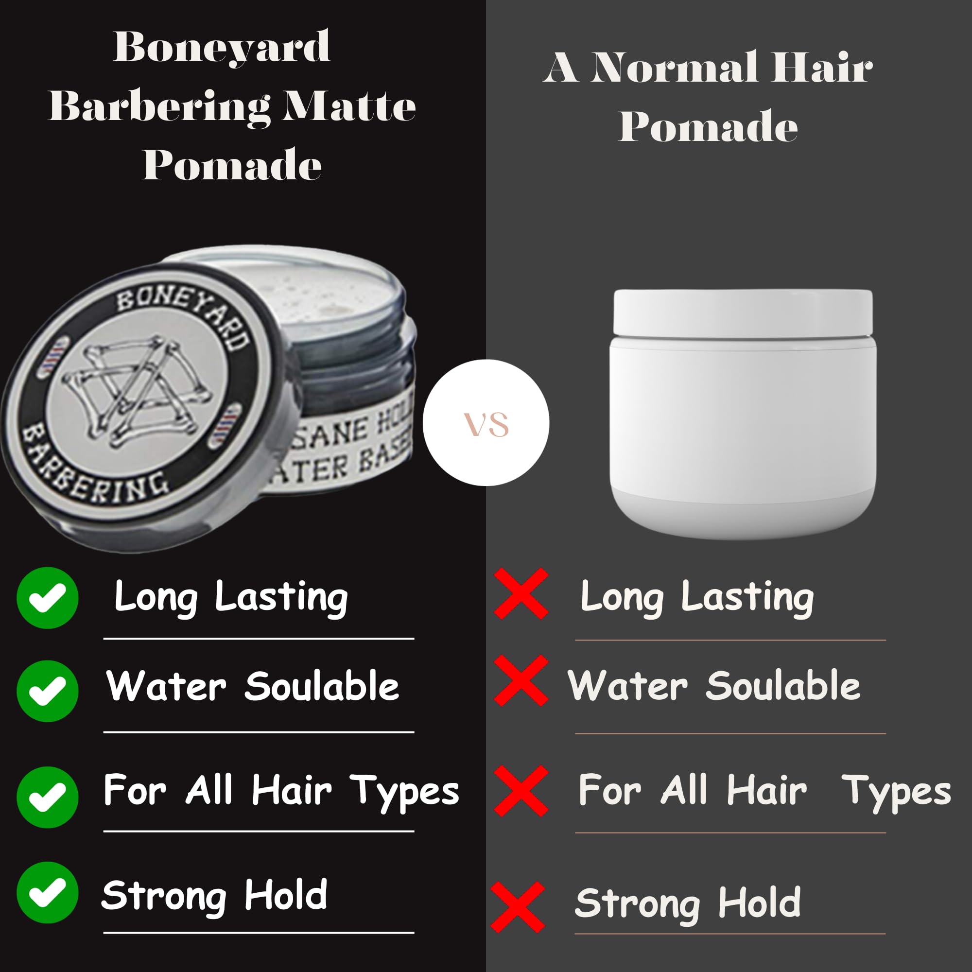 Boneyard Barbering Matte Pomade supports all hair types with strong flexible hold.