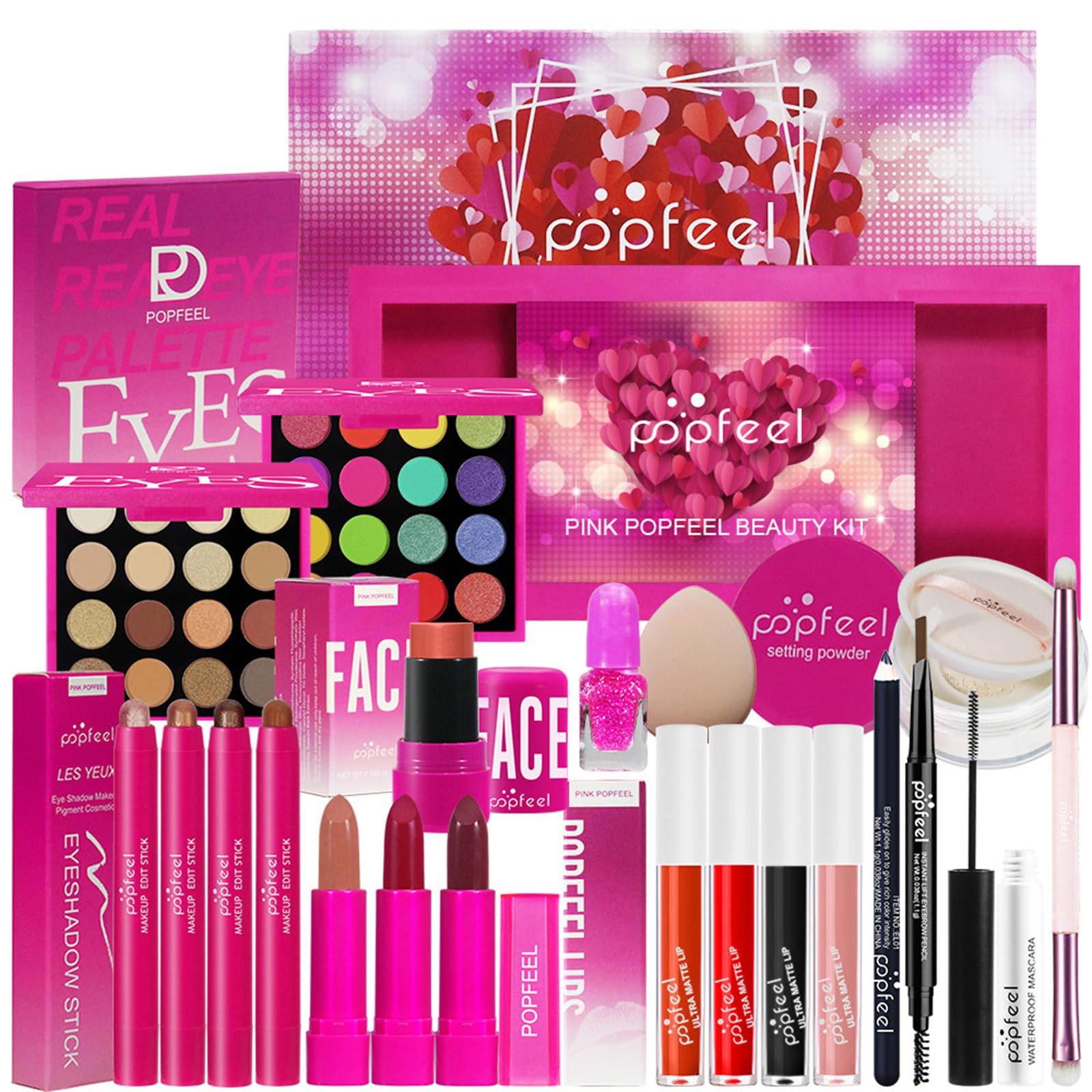BONNIE CHOICE hot pink all-in-one makeup kit bag for travel organization.