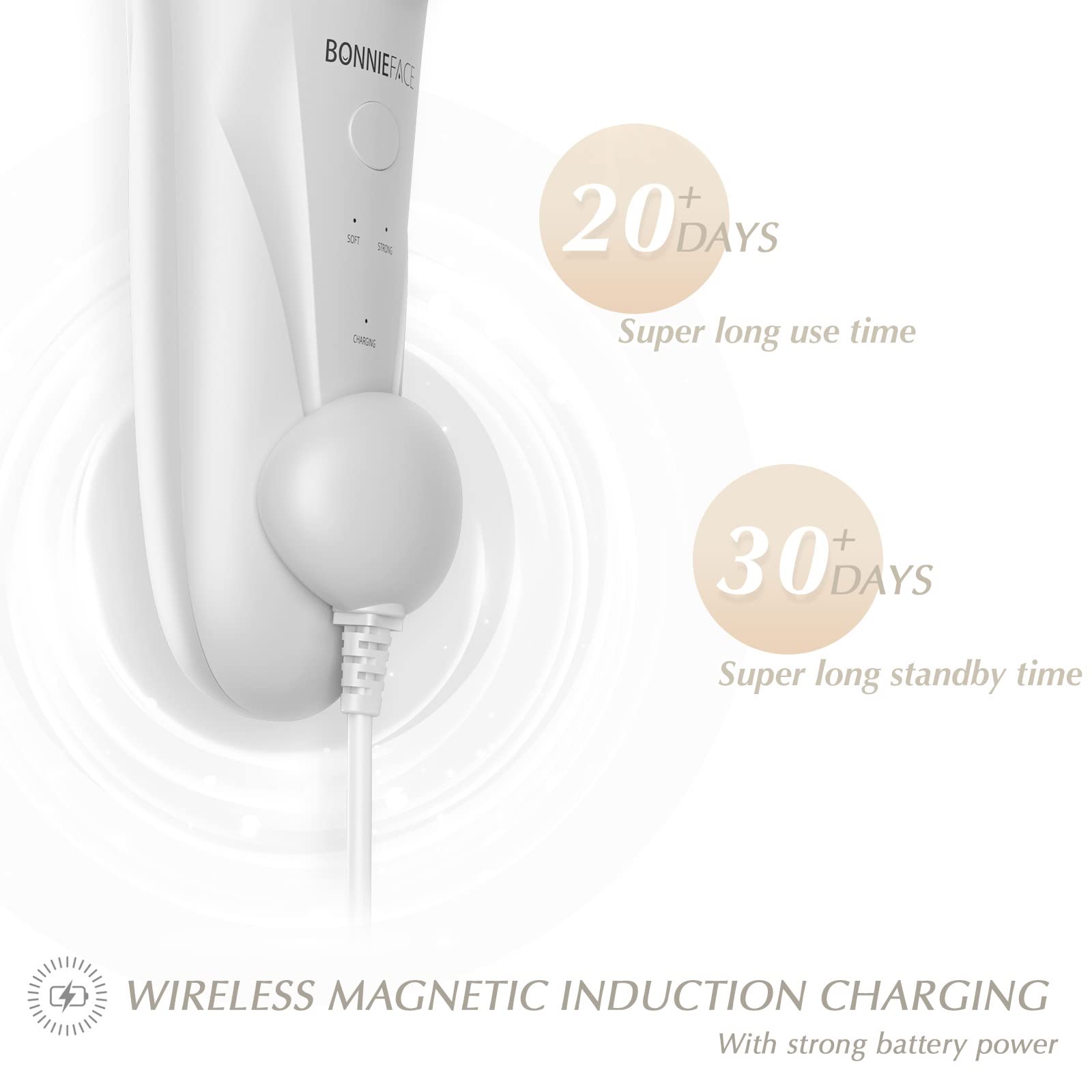 BONNIEFACE ergonomic handle in hand for comfortable, steady cleansing