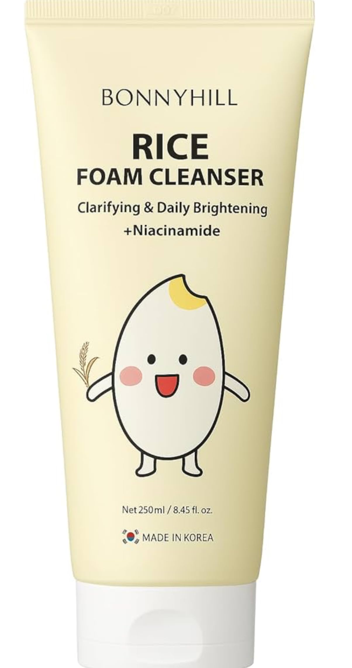 Bonny Hill Rice Foam Cleanser packaging with a playful rice character inviting daily use.