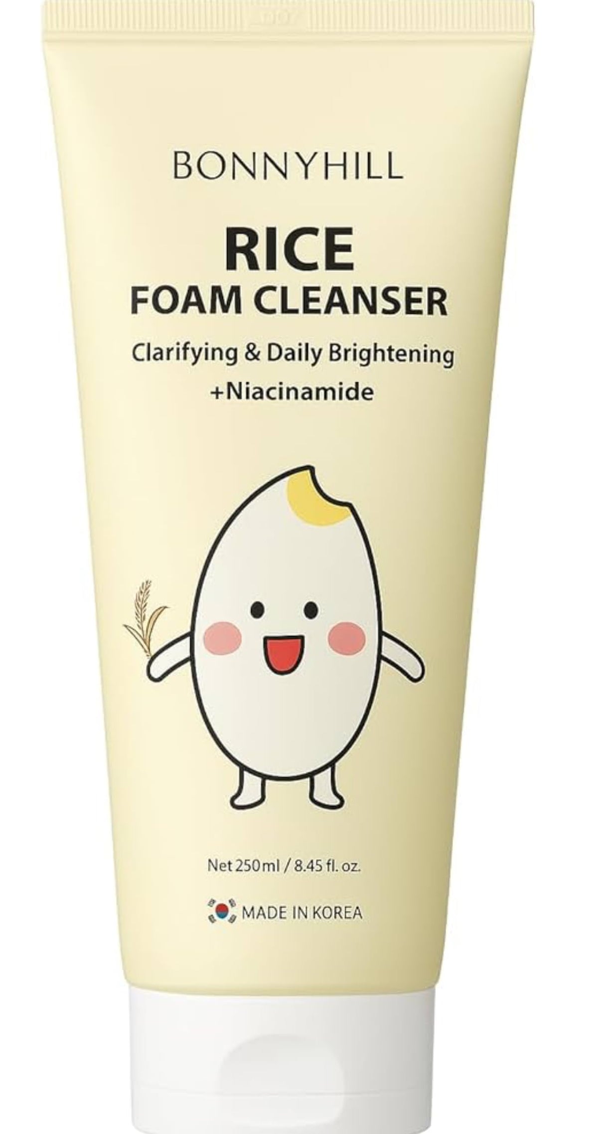 Bonny Hill Rice Foam Cleanser packaging with a playful rice character inviting daily use.
