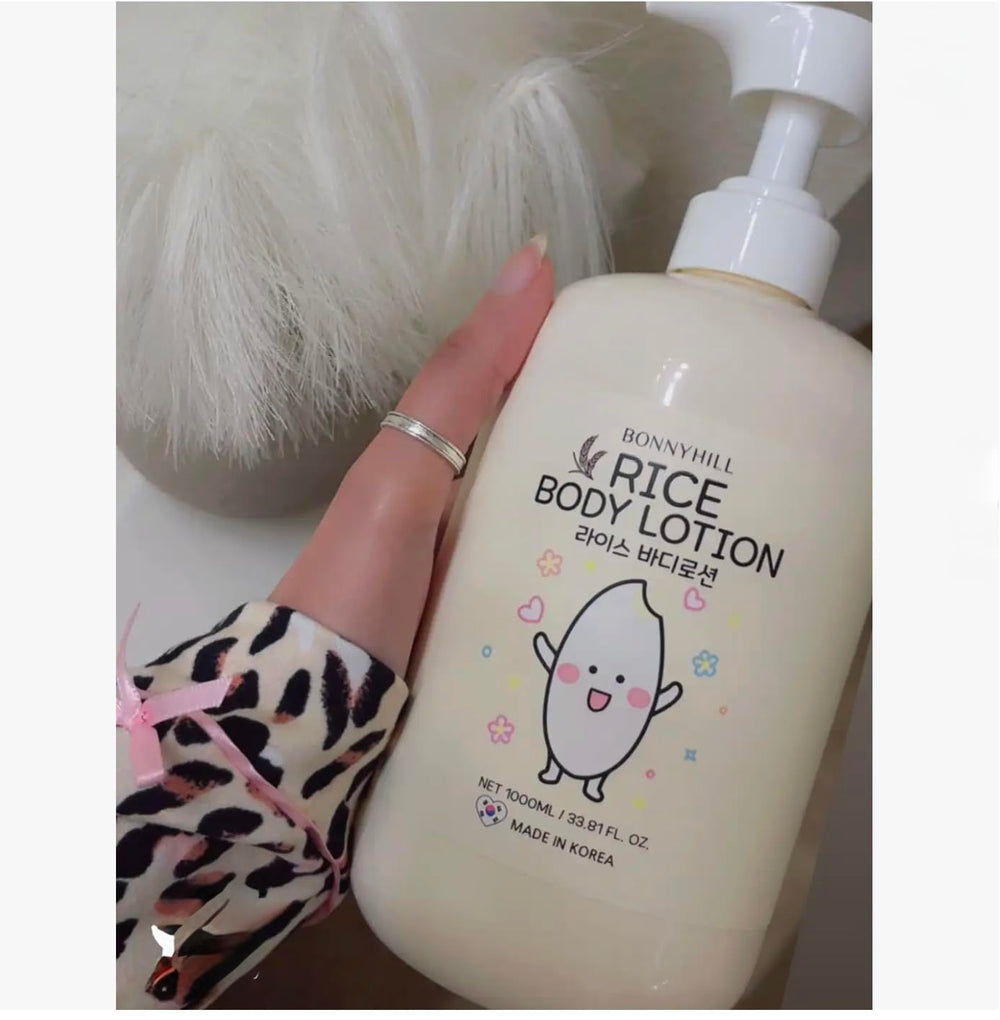 BONNYHILL Rice Body Lotion features a cute character design for a playful routine.