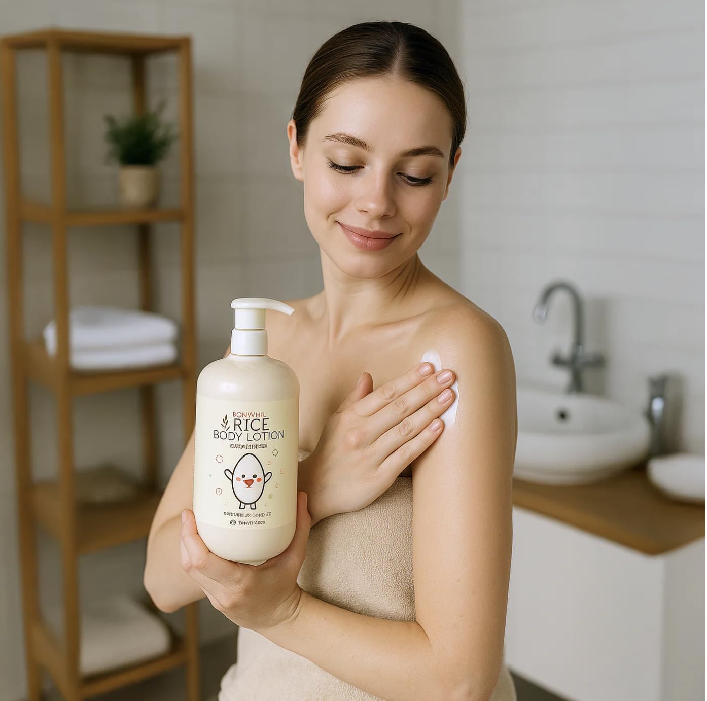BONNYHILL Rice Body Lotion pump dispenser enables easy, mess-free application.