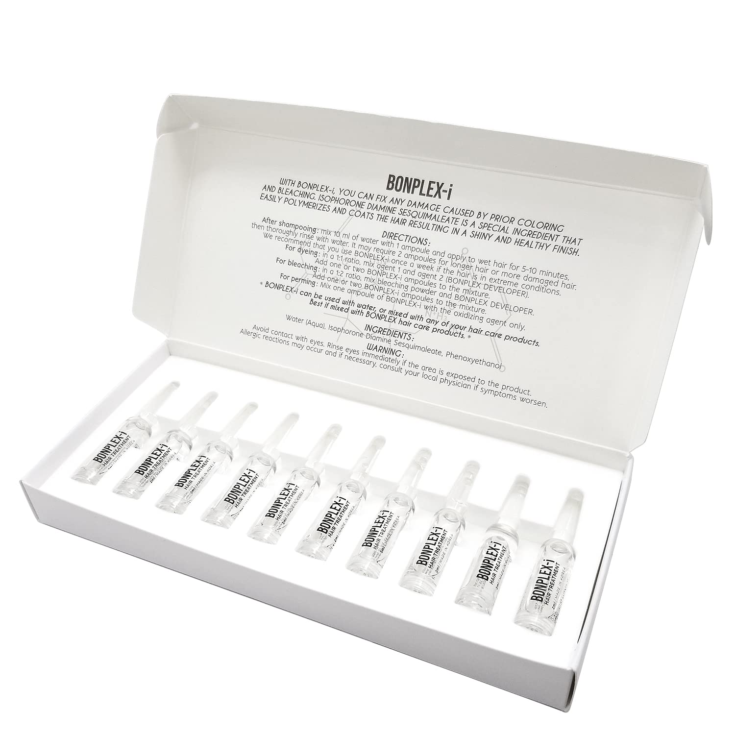 BONPLEX-i ampoule treatment bottle closeup showing premium packaging and hair repair potential.