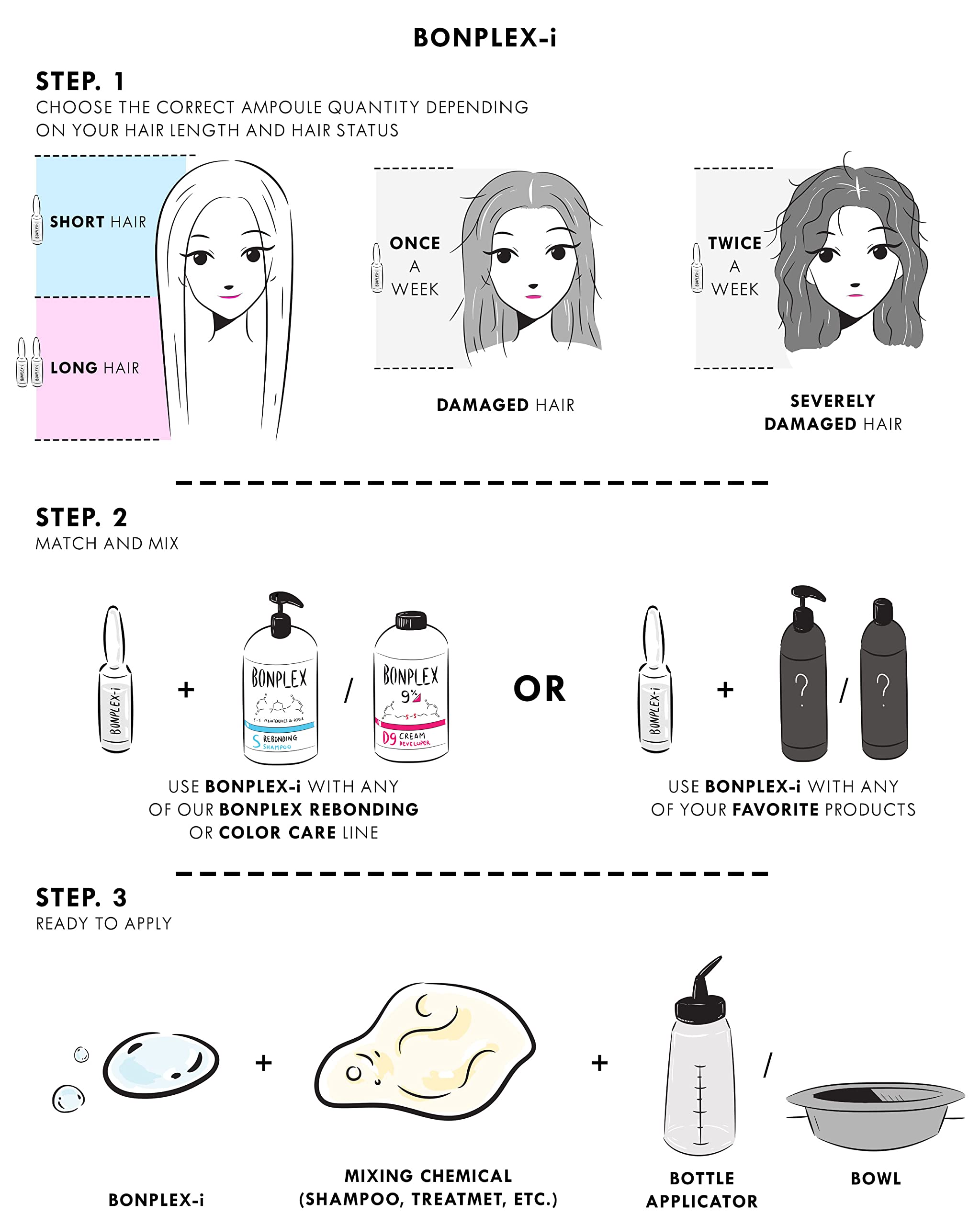 BONPLEX-i ampoule treatment hair application hero shows product on strands for conditioning.