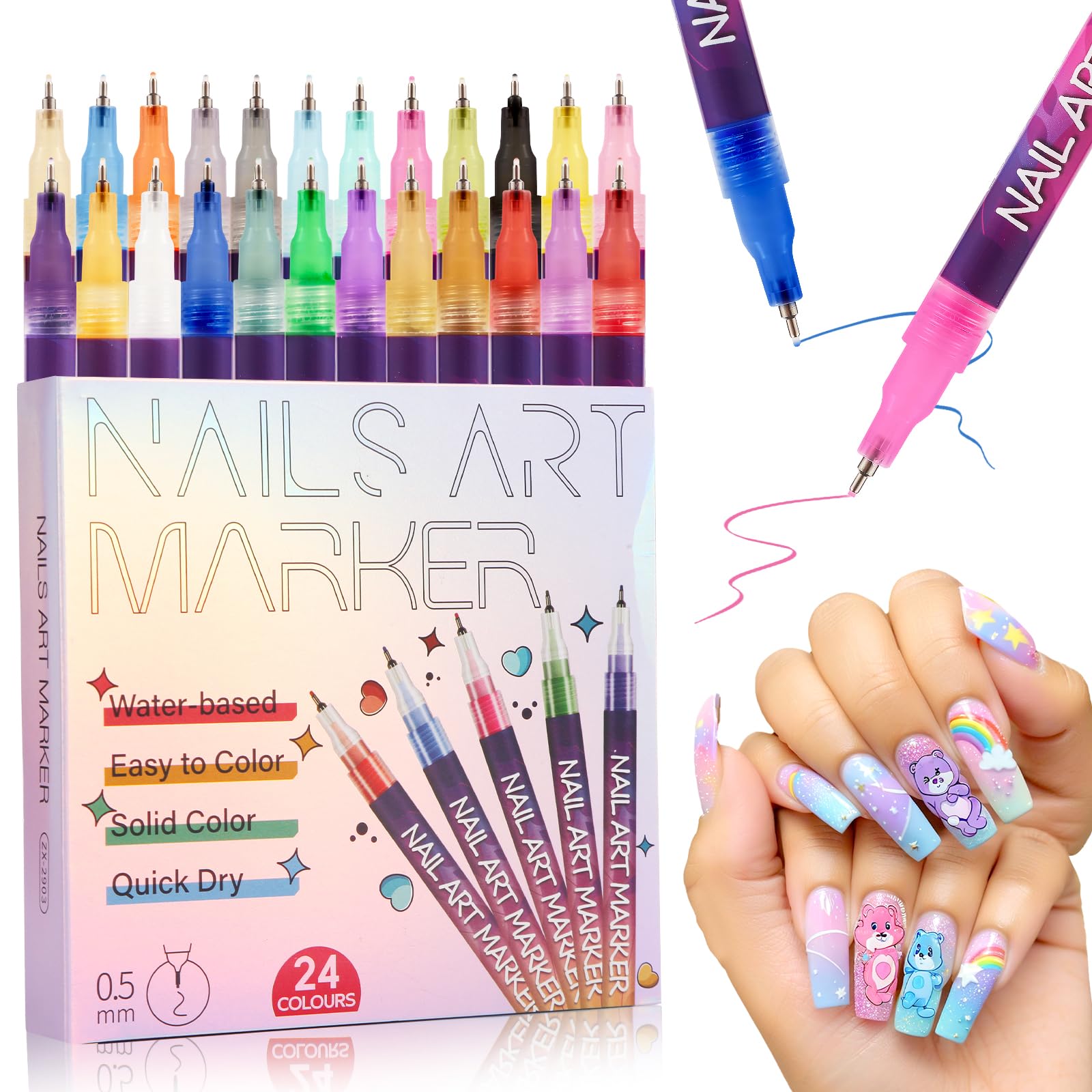 BONTOP 24-color nail art pens set for versatile design options on nails