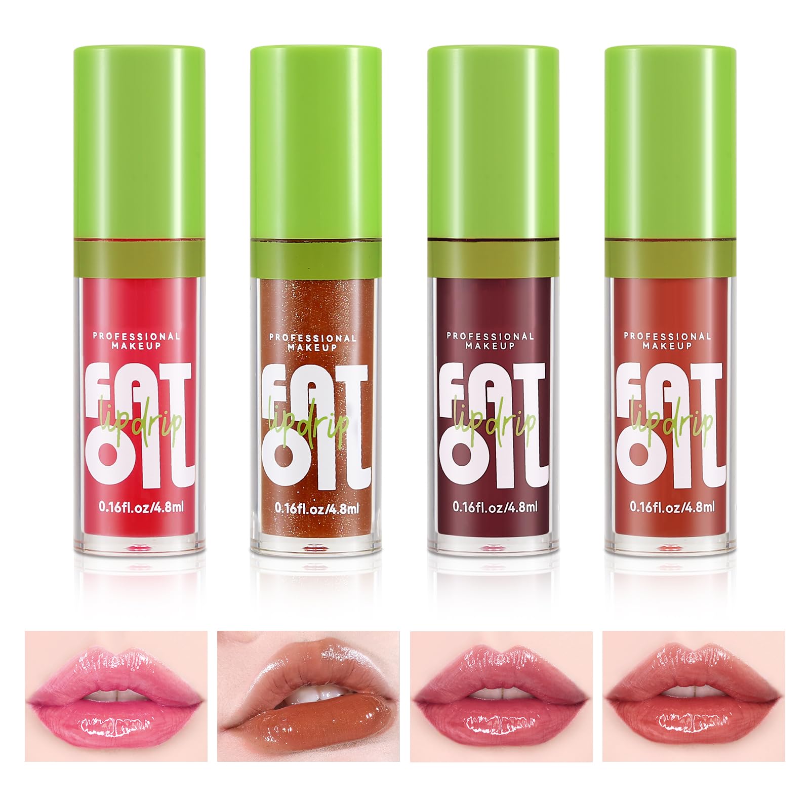 Boobeen 4pcs lip gloss set swatches show versatile shades for everyday looks.