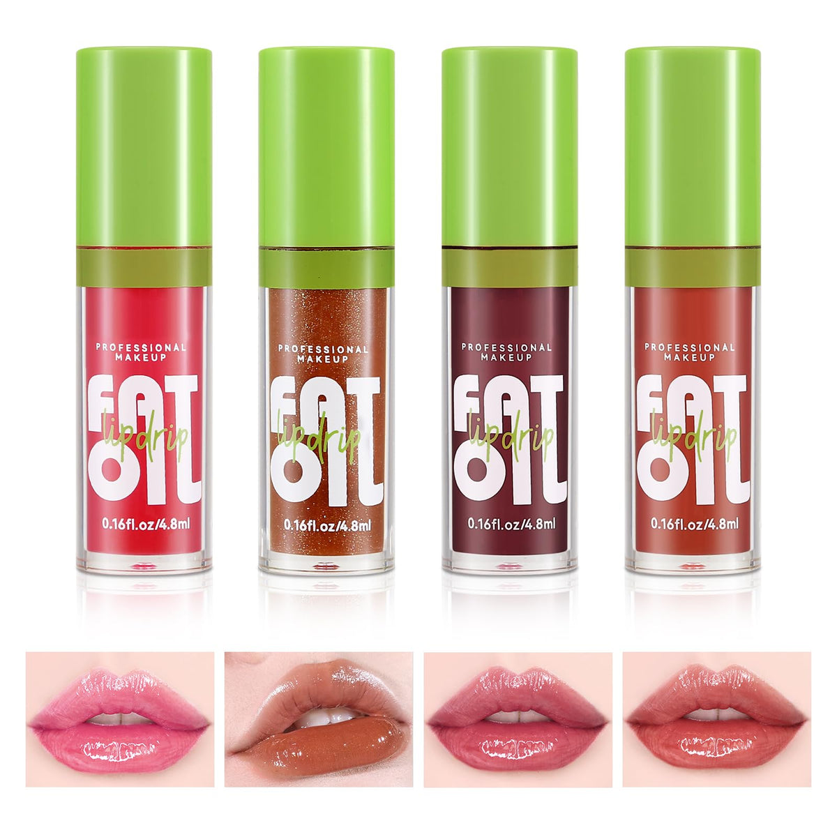 Boobeen 4pcs lip gloss set swatches show versatile shades for everyday looks.