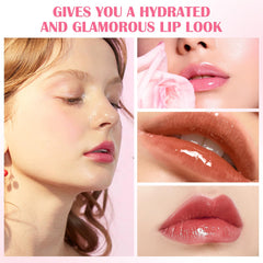 Boobeen lip gloss on lips with high shine and glossy finish.